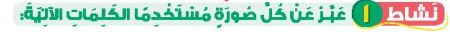 نشاط 1 عبر عن كل صورة مستخدما الكلمات الاتية